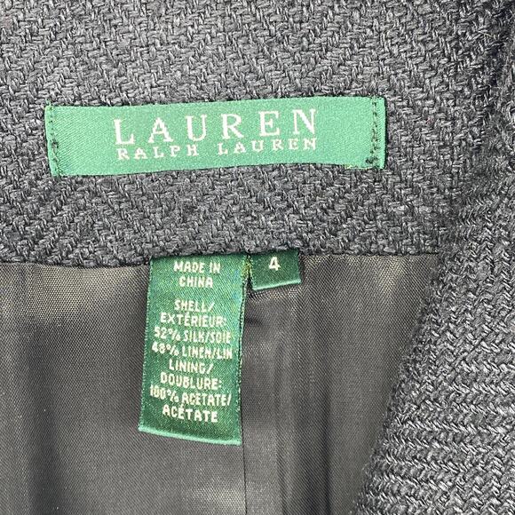 LAUREN RALPH LAUREN Blazer 4 Silk Linen Herringbone Blazer Jacket Blue Gray - Picture 5 of 15